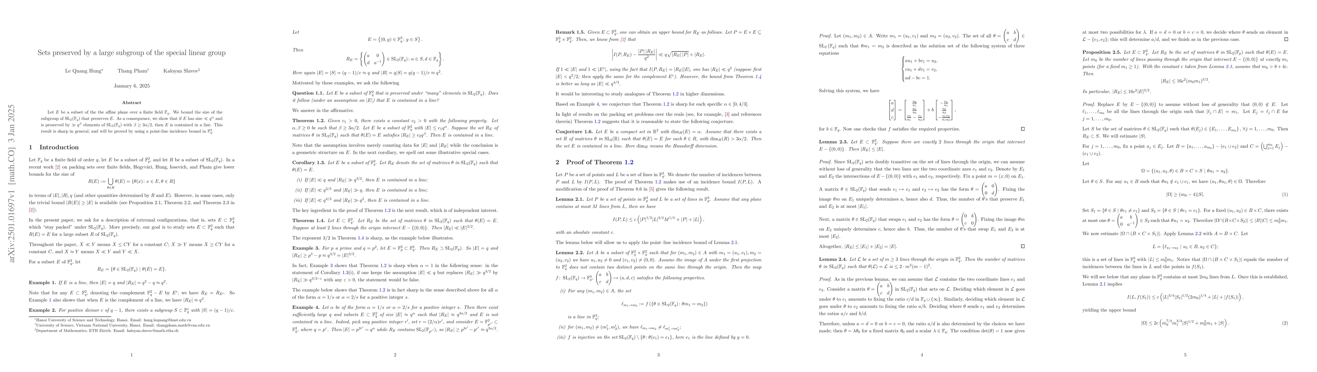 Thumbnail for Sets preserved by a large subgroup of the special linear group