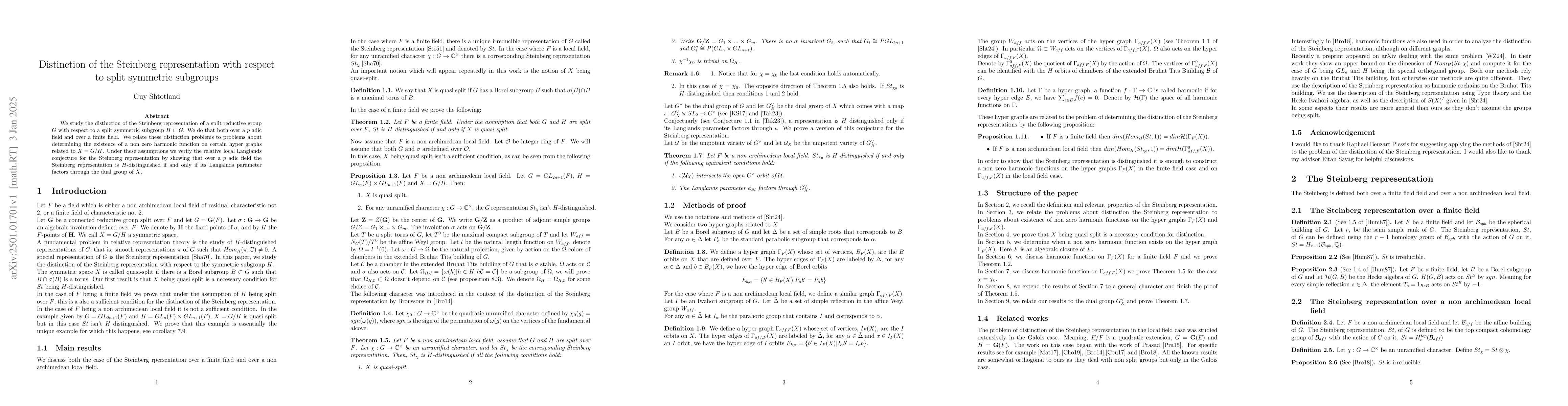 Thumbnail for Distinction of the Steinberg representation with respect to split
  symmetric subgroups