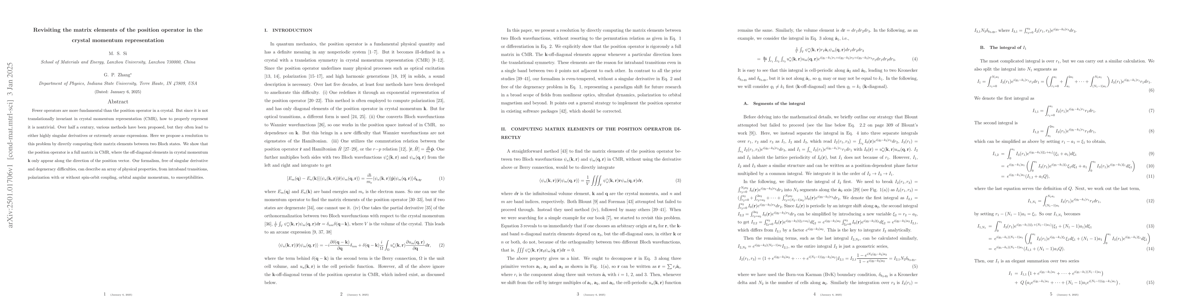 Thumbnail for Revisiting the matrix elements of the position operator in the crystal
  momentum representation