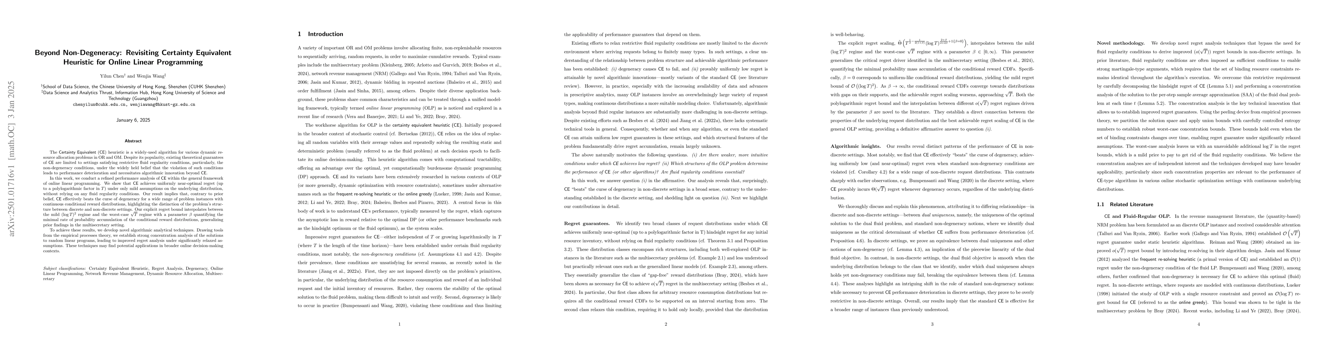Thumbnail for Beyond Non-Degeneracy: Revisiting Certainty Equivalent Heuristic for
  Online Linear Programming