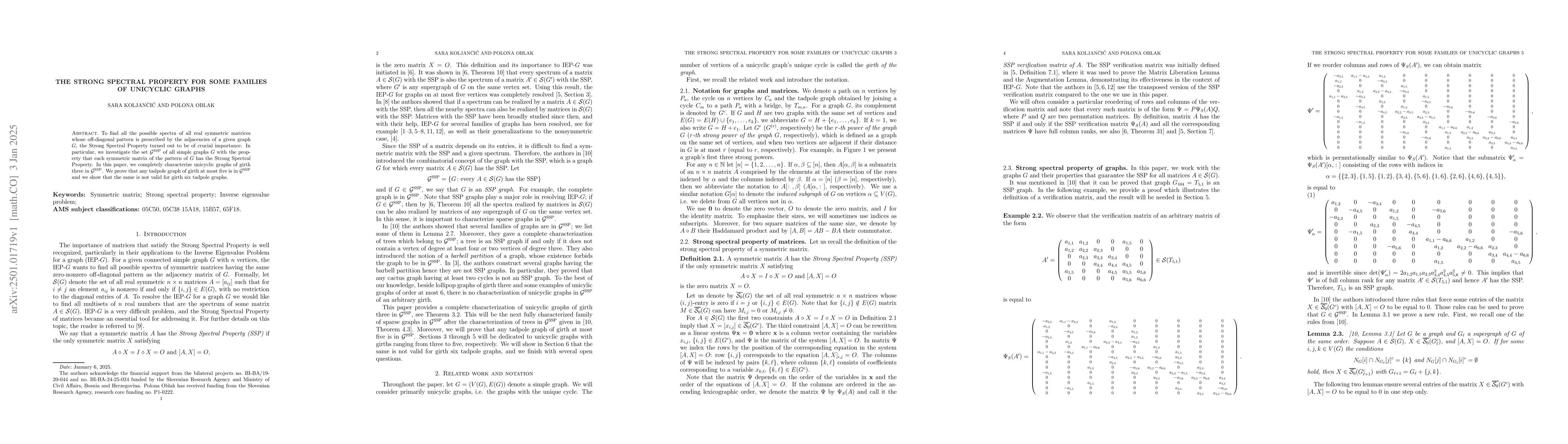 Thumbnail for The strong spectral property for some families of unicyclic graphs
