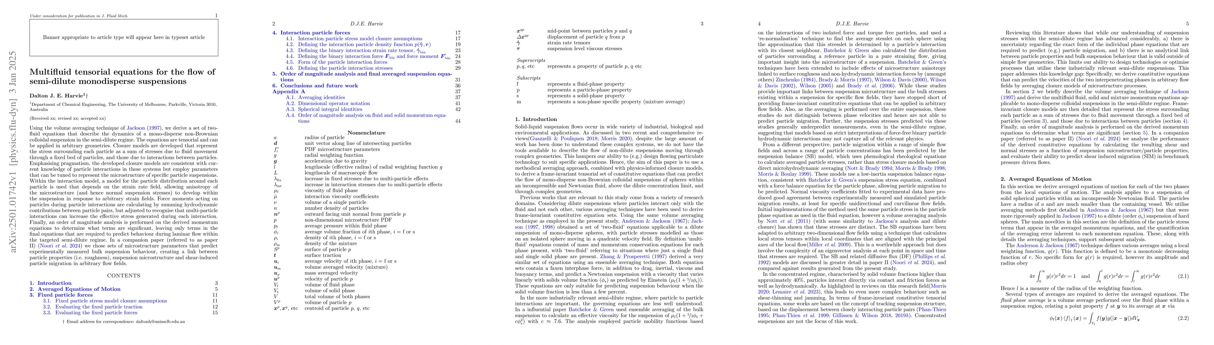Thumbnail for Multifluid tensorial equations for the flow of semi-dilute monodisperse
  suspensions