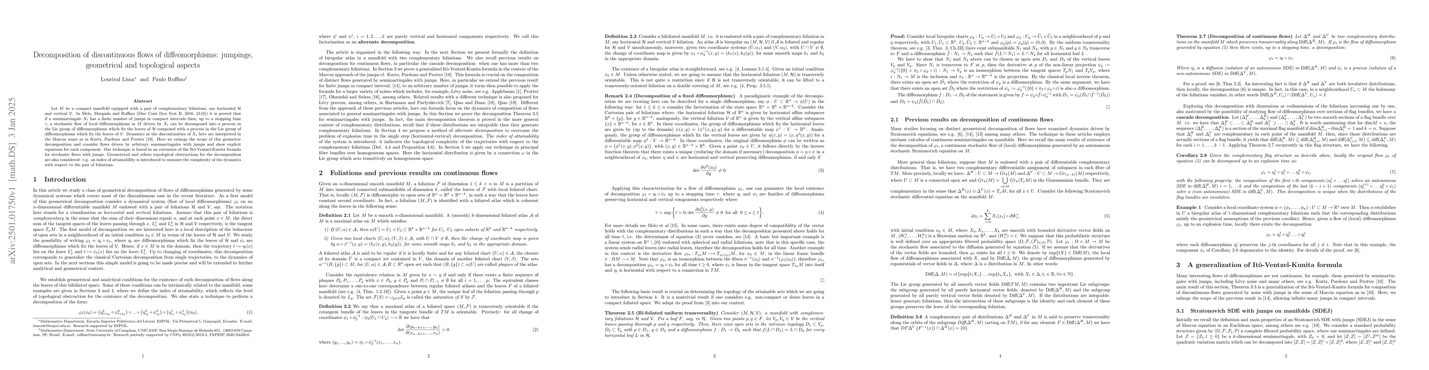 Thumbnail for Decomposition of discontinuous flows of diffeomorphisms: jumpings,
  geometrical and topological aspects