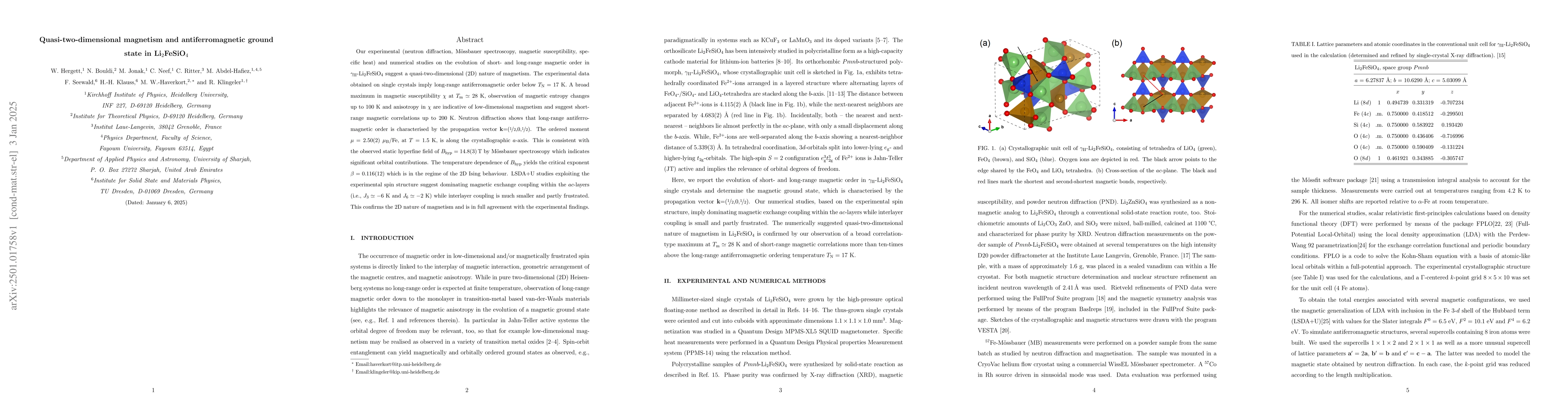 Thumbnail for Quasi-two-dimensional magnetism and antiferromagnetic ground state in
  Li$_2$FeSiO$_4$