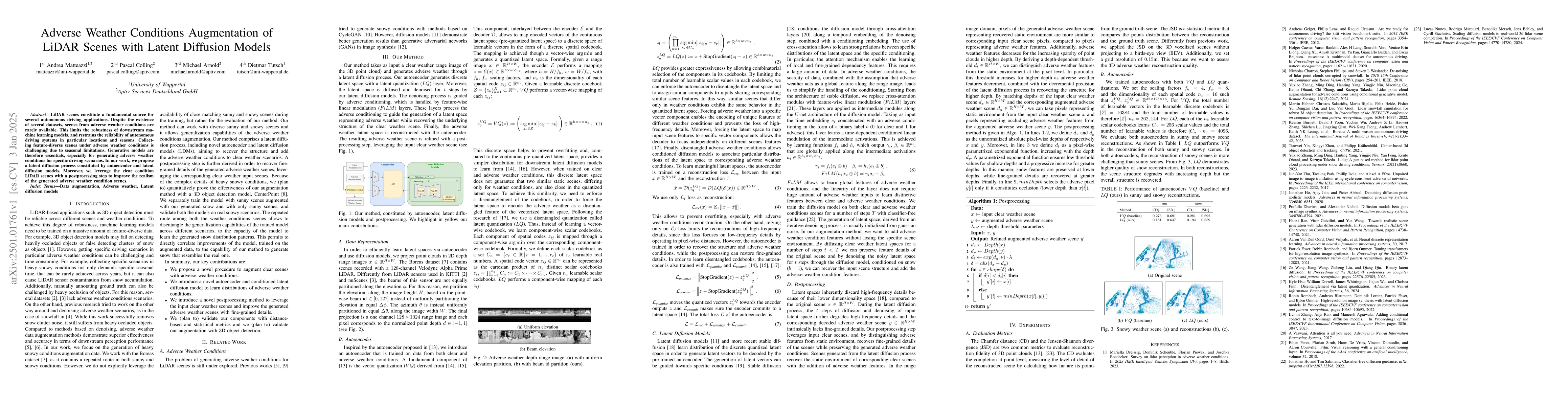 Thumbnail for Adverse Weather Conditions Augmentation of LiDAR Scenes with Latent
  Diffusion Models