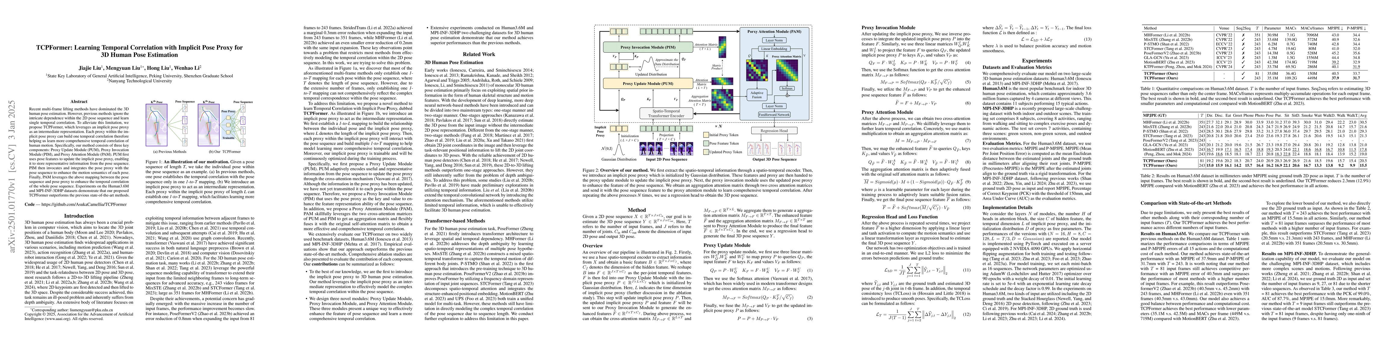 Thumbnail for TCPFormer: Learning Temporal Correlation with Implicit Pose Proxy for 3D
  Human Pose Estimation