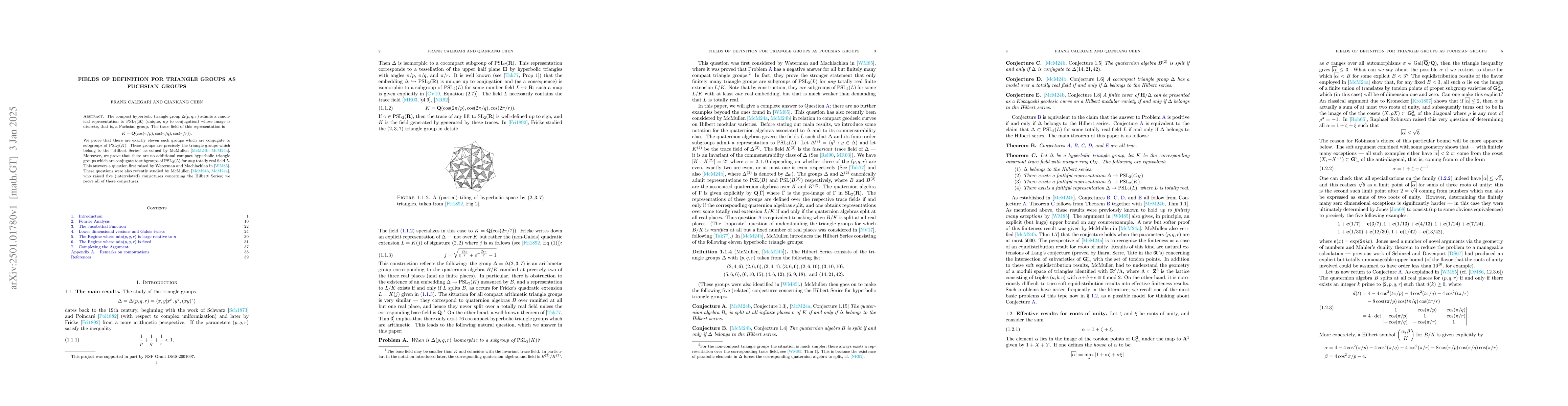 Thumbnail for Fields of definition for triangle groups as Fuchsian groups