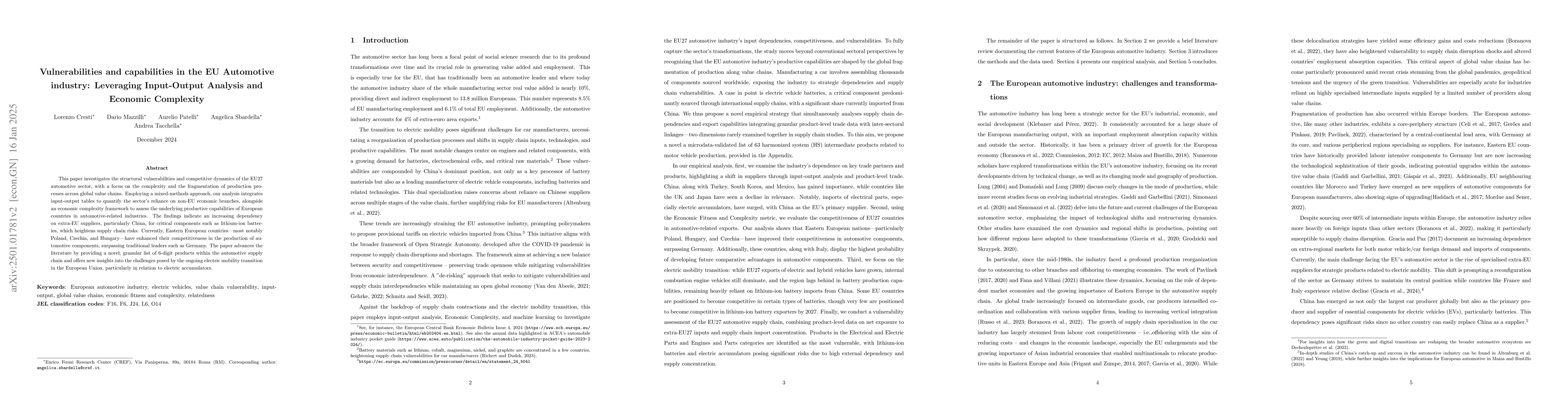 Thumbnail for Vulnerabilities and capabilities in the EU Automotive industry:
  Leveraging Input-Output Analysis and Economic Complexity