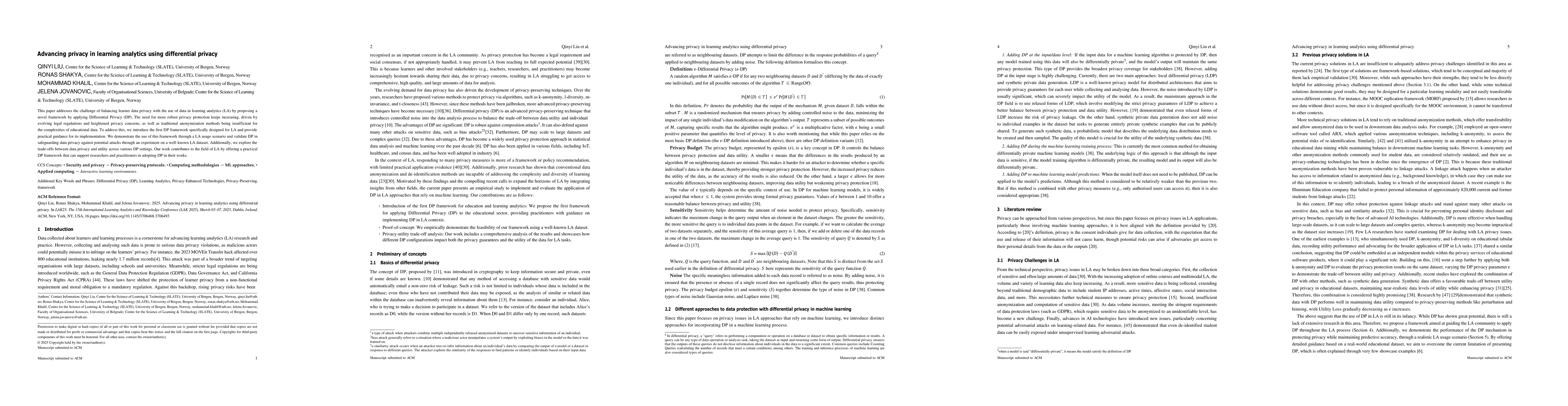 Thumbnail for Advancing privacy in learning analytics using differential privacy