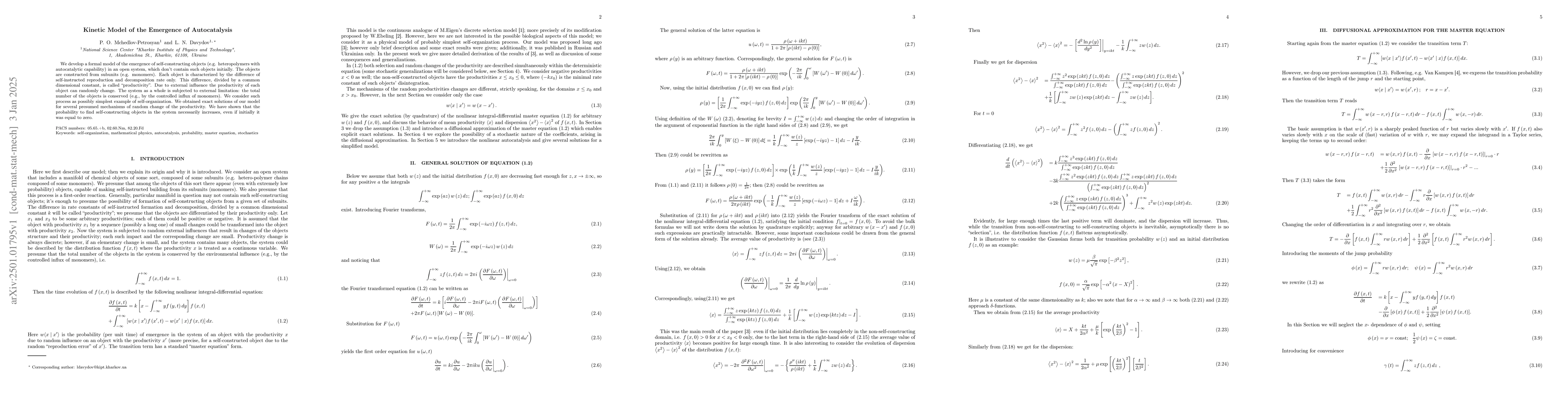 Thumbnail for Kinetic Model of the Emergence of Autocatalysis