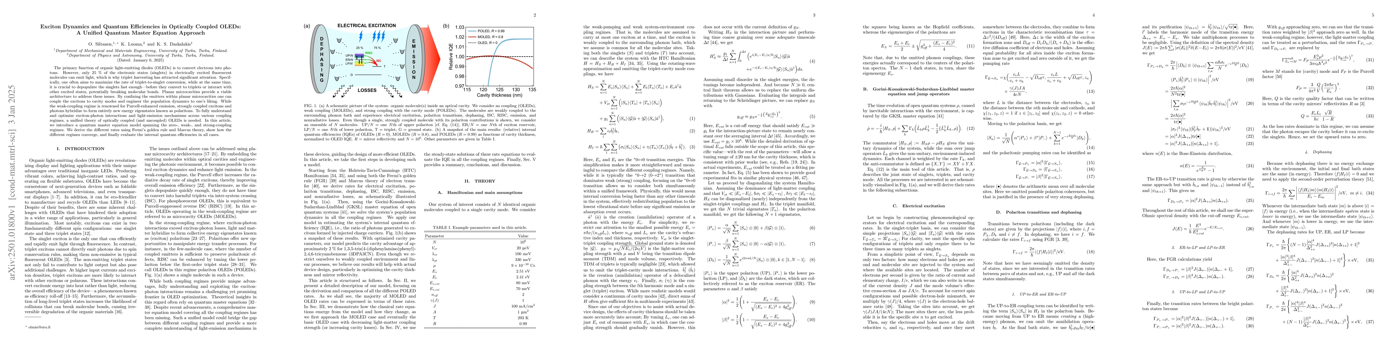 Thumbnail for Exciton Dynamics and Quantum Efficiencies in Optically Coupled OLEDs: A
  Unified Quantum Master Equation Approach