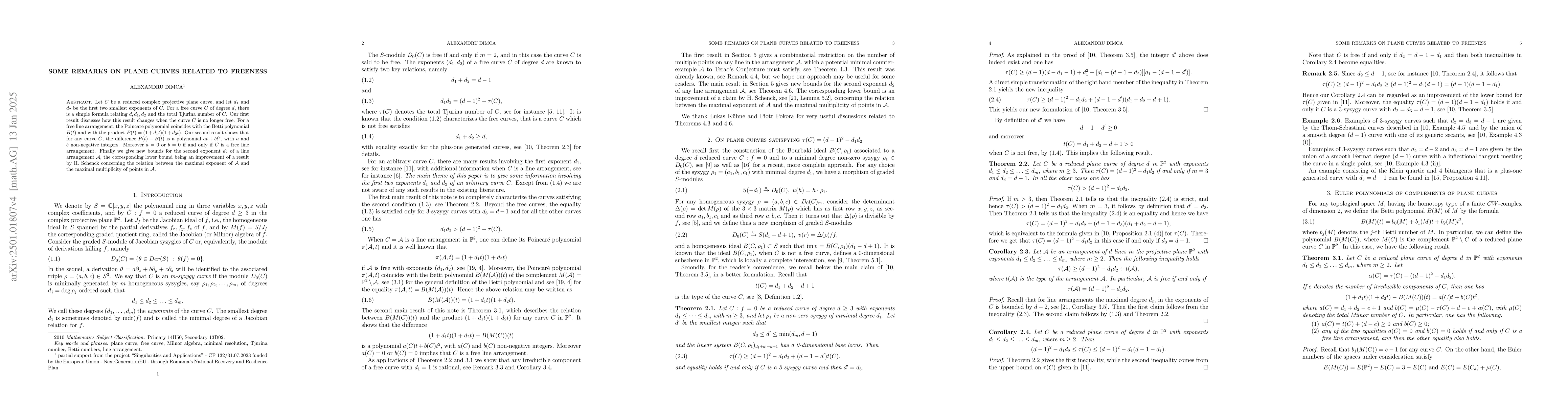 Thumbnail for Some remarks on plane curves related to freeness