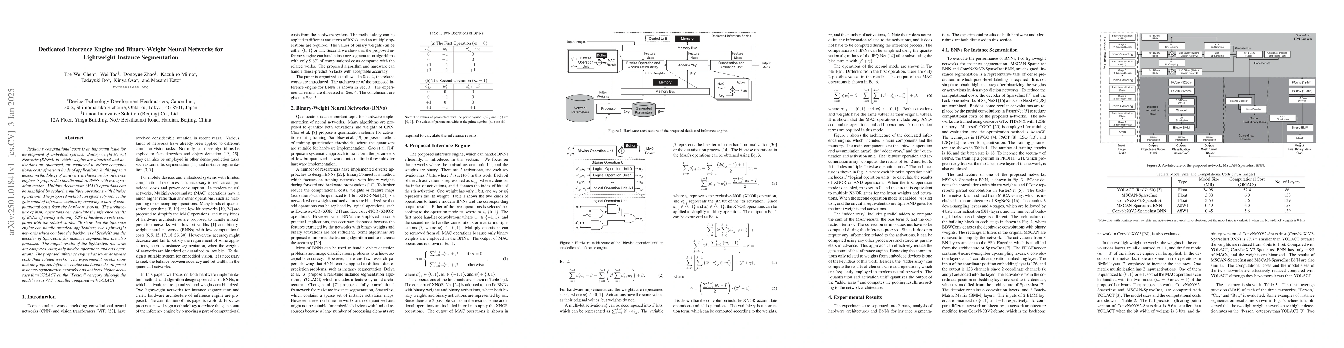 Thumbnail for Dedicated Inference Engine and Binary-Weight Neural Networks for
  Lightweight Instance Segmentation