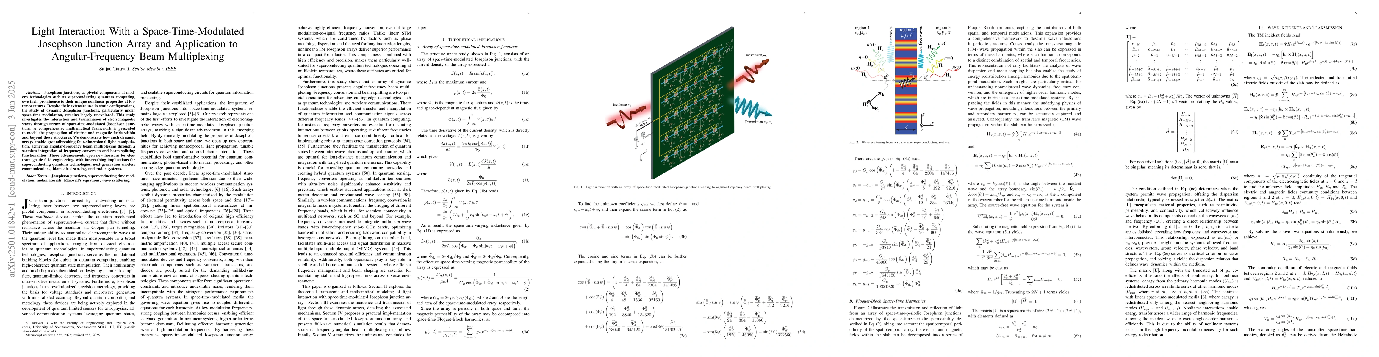 Thumbnail for Light Interaction With a Space-Time-Modulated Josephson Junction Array
  and Application to Angular-Frequency Beam Multiplexing
