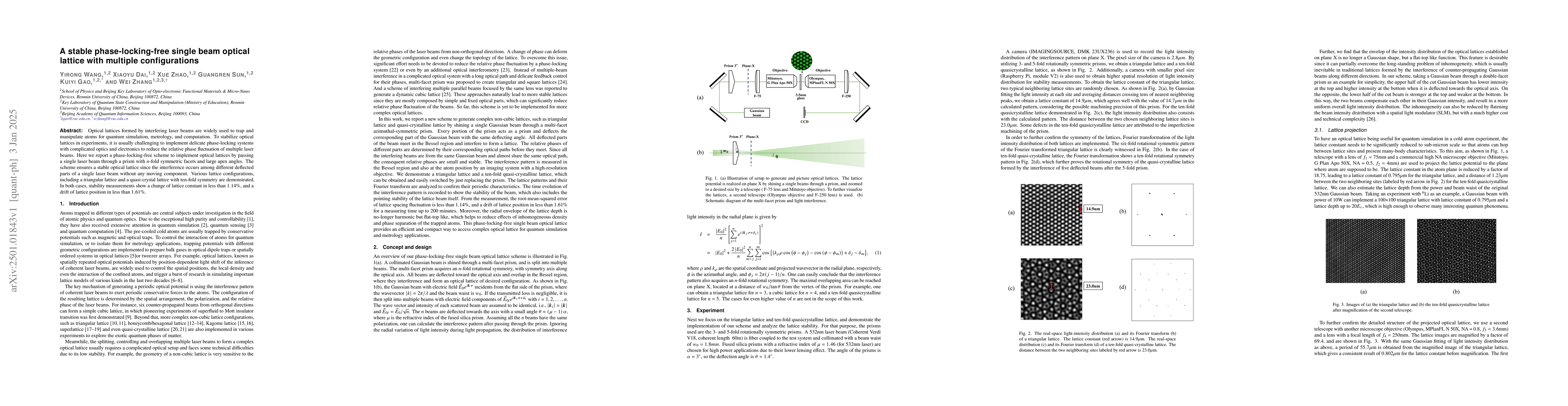 Thumbnail for A stable phase-locking-free single beam optical lattice with multiple
  configurations
