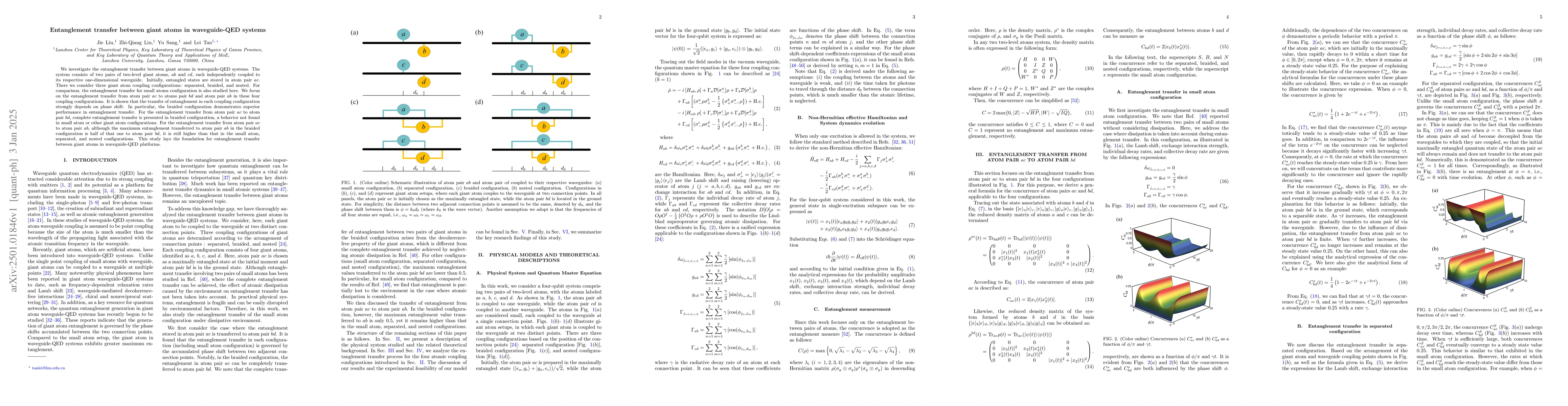 Thumbnail for Entanglement transfer between giant atoms in waveguide-QED systems