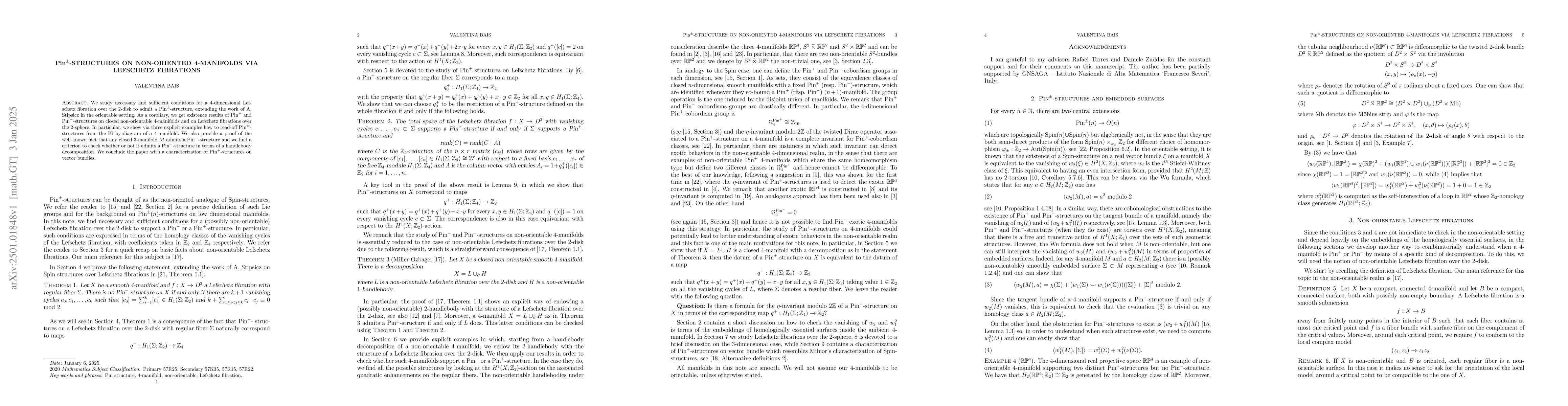 Thumbnail for $\text{Pin}^{\pm}$-structures on non-oriented 4-manifolds via Lefschetz
  fibrations
