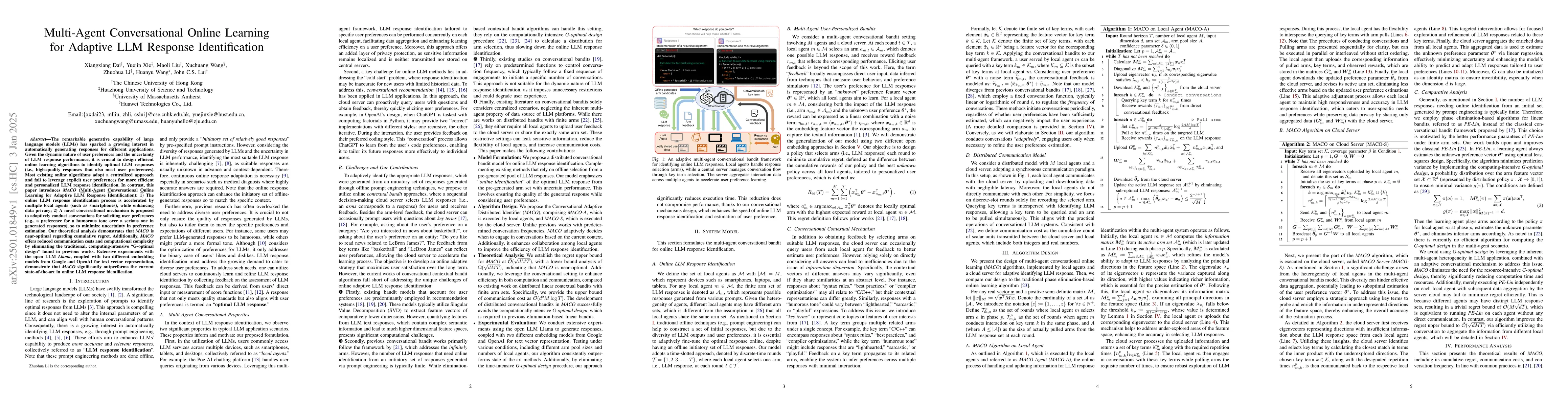 Thumbnail for Multi-Agent Conversational Online Learning for Adaptive LLM Response
  Identification