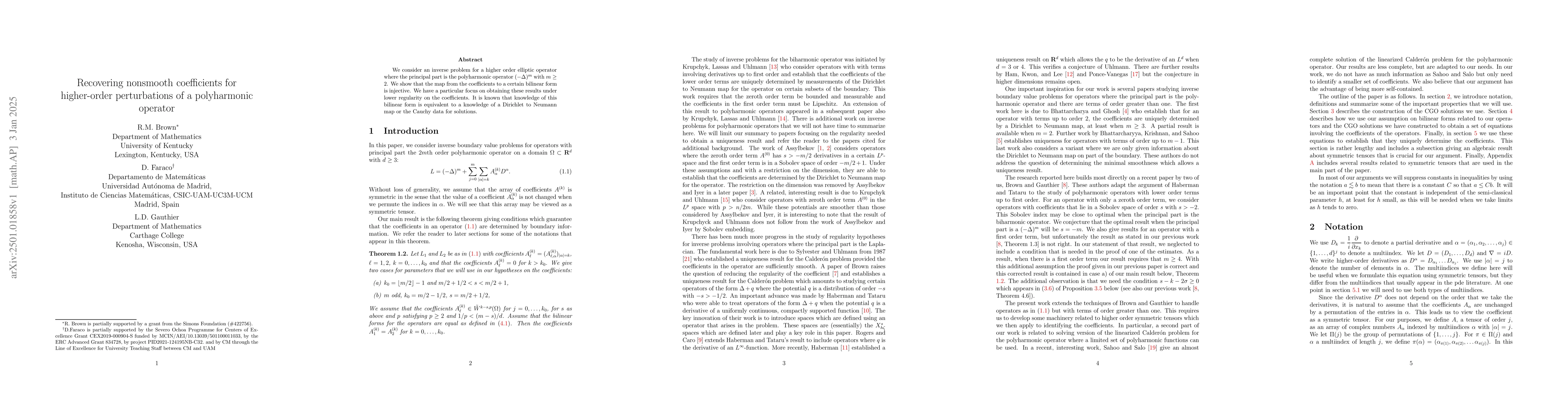 Thumbnail for Recovering nonsmooth coefficients for higher-order perturbations of a
  polyharmonic operator