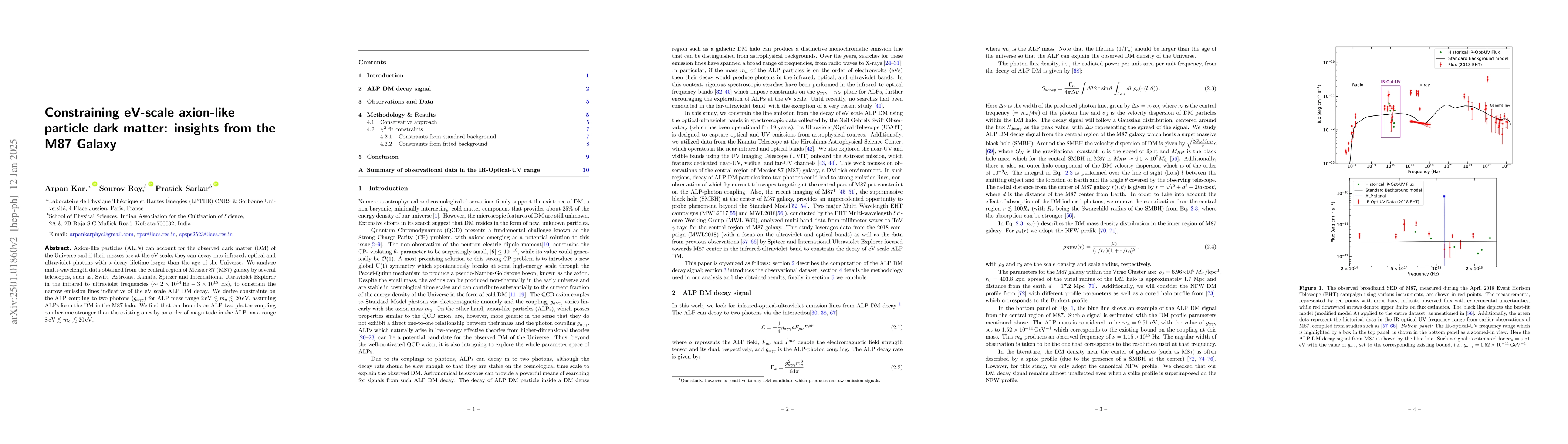 Thumbnail for Constraining eV-scale axion-like particle dark matter: insights from the
  M87 Galaxy