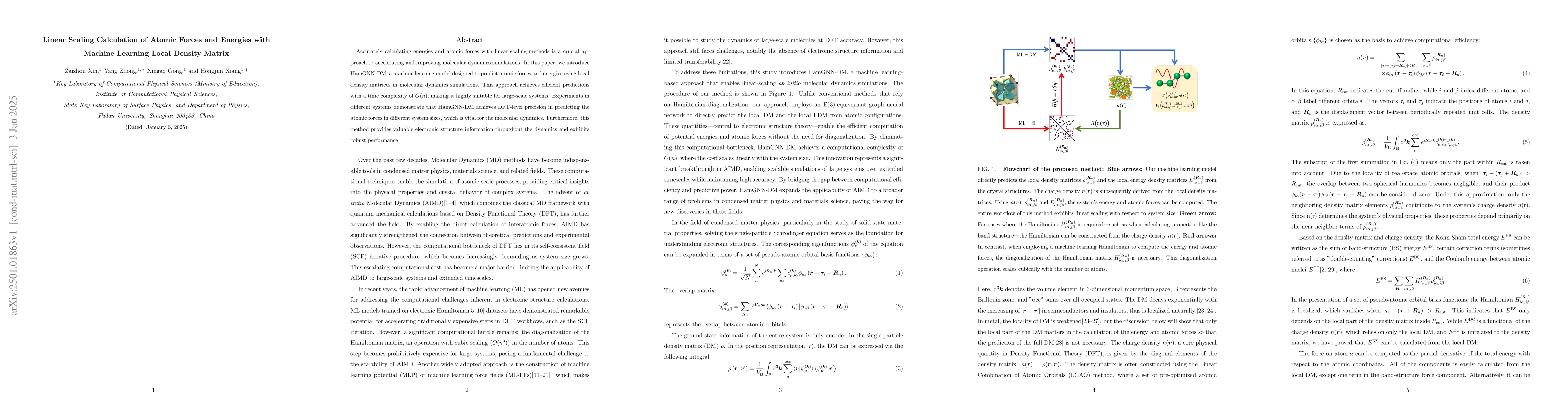 Thumbnail for Linear Scaling Calculation of Atomic Forces and Energies with Machine
  Learning Local Density Matrix