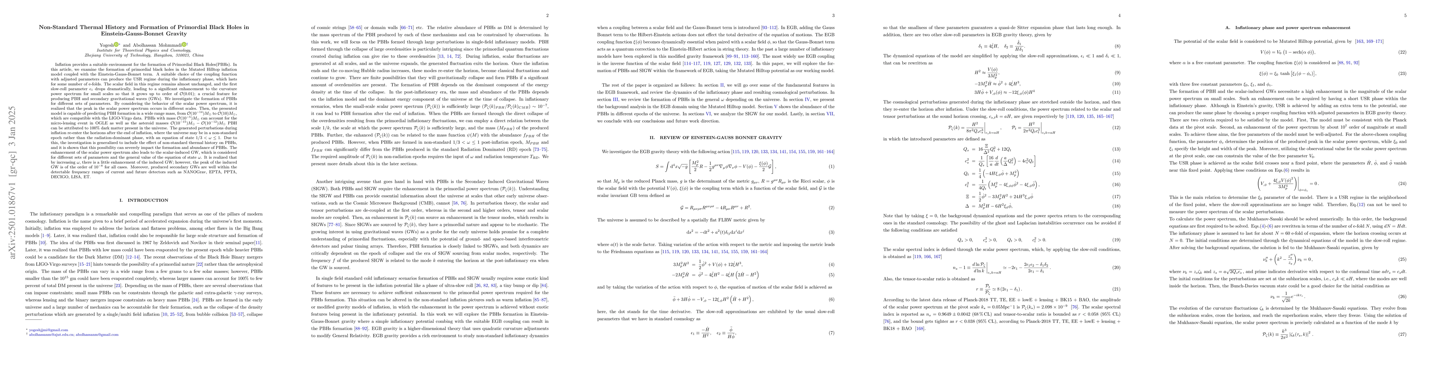 Thumbnail for Non-Standard Thermal History and Formation of Primordial Black Holes in
  Einstein-Gauss-Bonnet Gravity