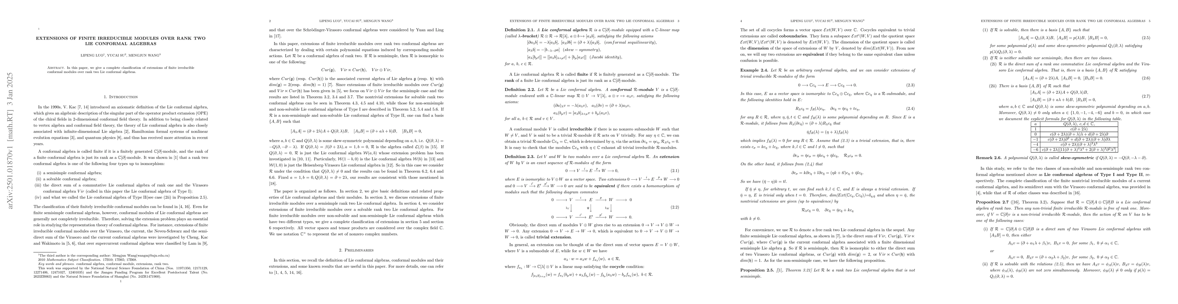Thumbnail for Extensions of finite irreducible modules over rank two Lie conformal
  algebra