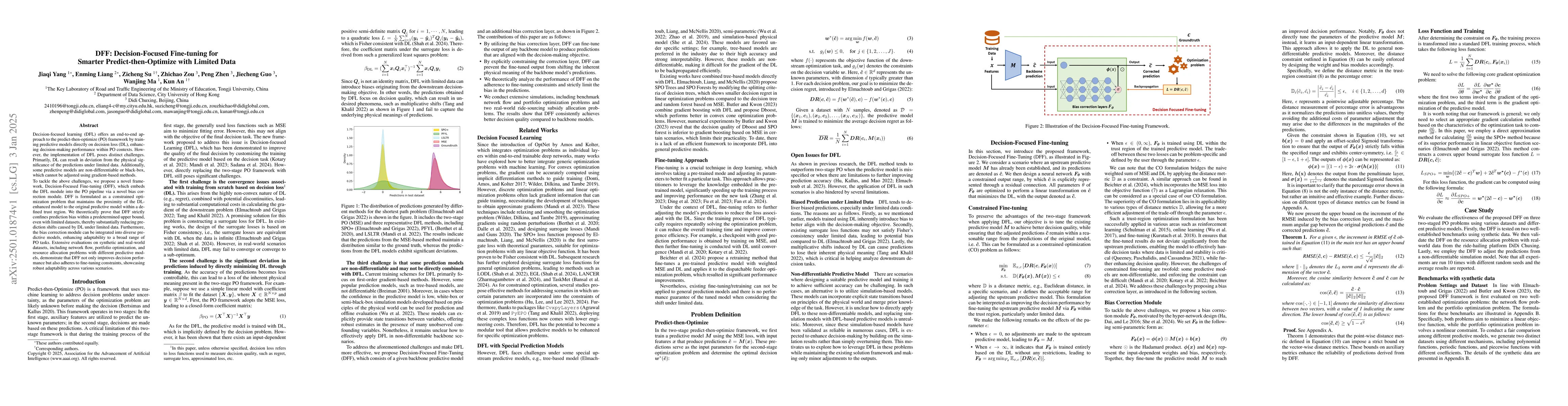 Thumbnail for DFF: Decision-Focused Fine-tuning for Smarter Predict-then-Optimize with
  Limited Data