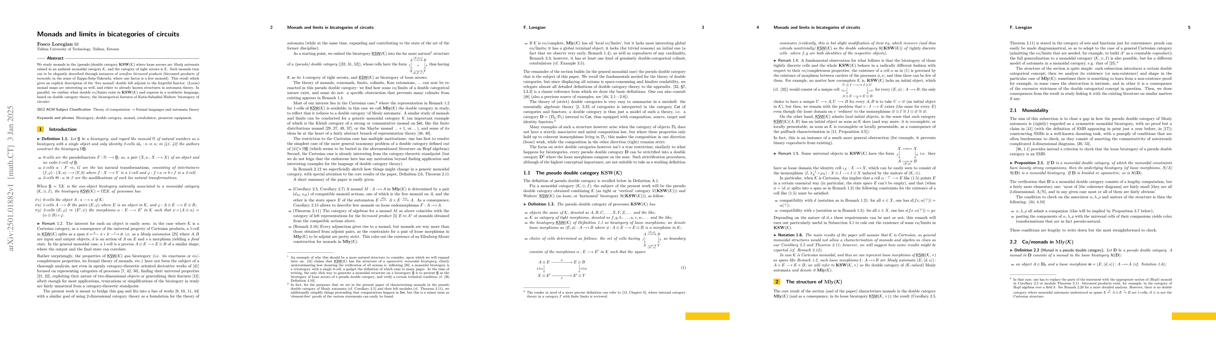 Thumbnail for Monads and limits in bicategories of circuits