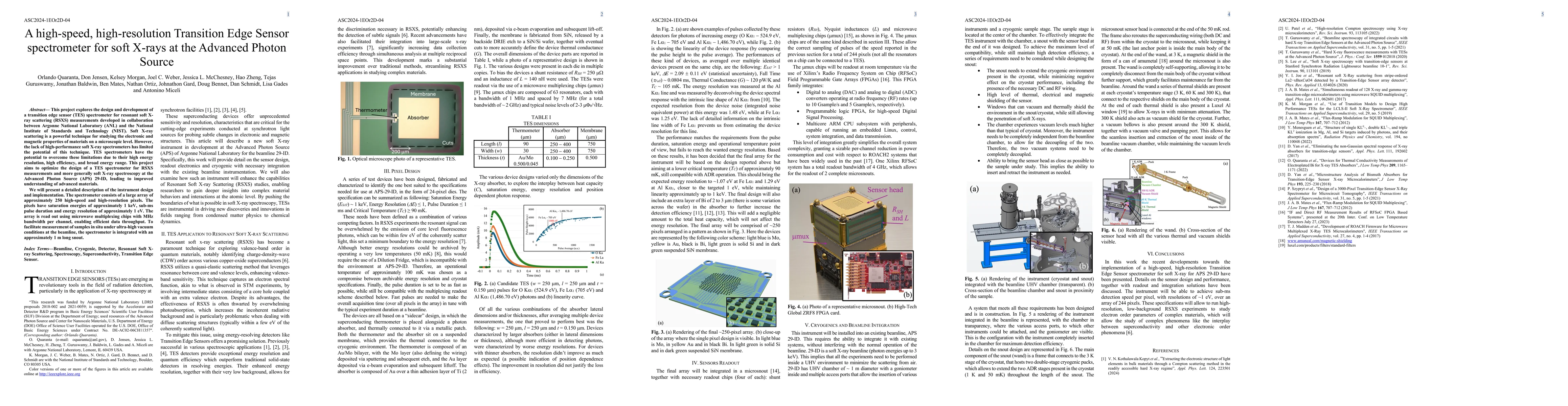 Thumbnail for A high-speed, high-resolution Transition Edge Sensor spectrometer for
  soft X-rays at the Advanced Photon Source