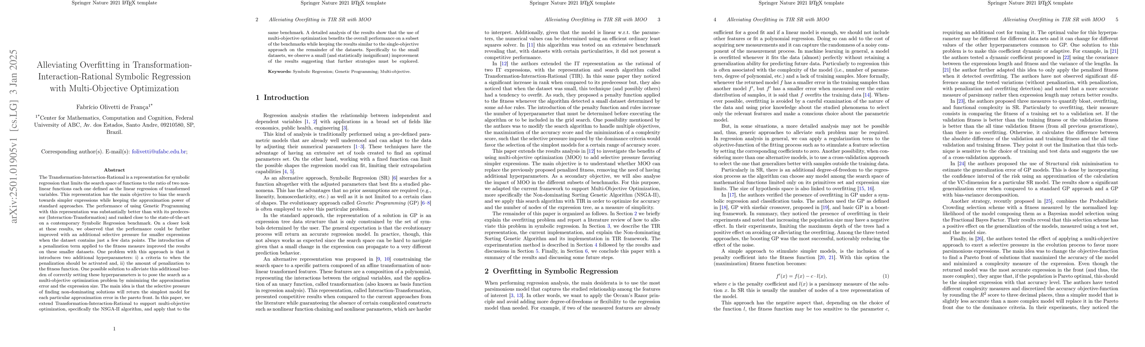 Thumbnail for Alleviating Overfitting in Transformation-Interaction-Rational Symbolic
  Regression with Multi-Objective Optimization