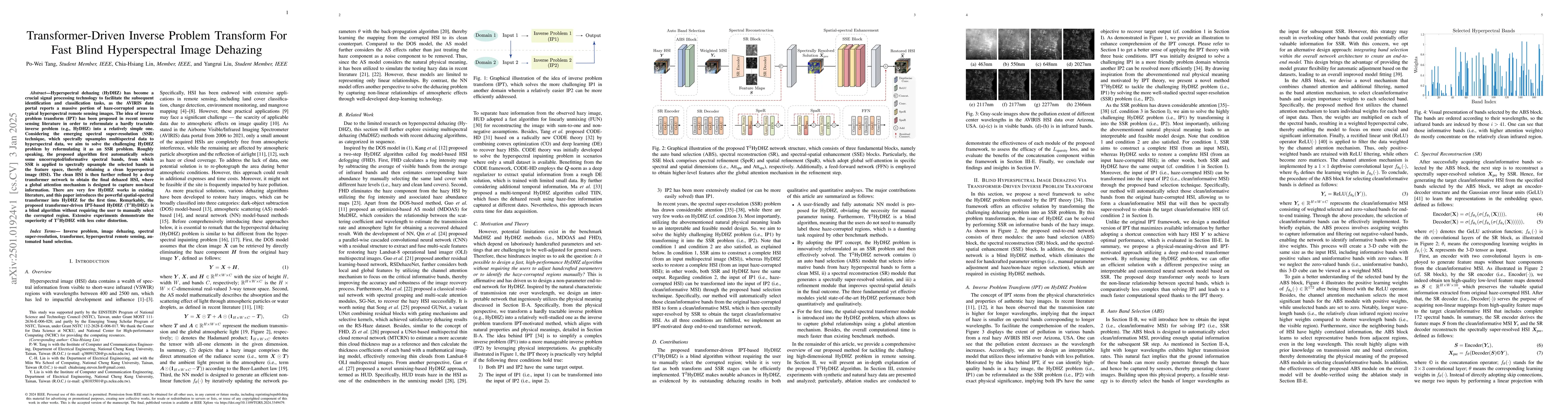 Thumbnail for Transformer-Driven Inverse Problem Transform for Fast Blind
  Hyperspectral Image Dehazing