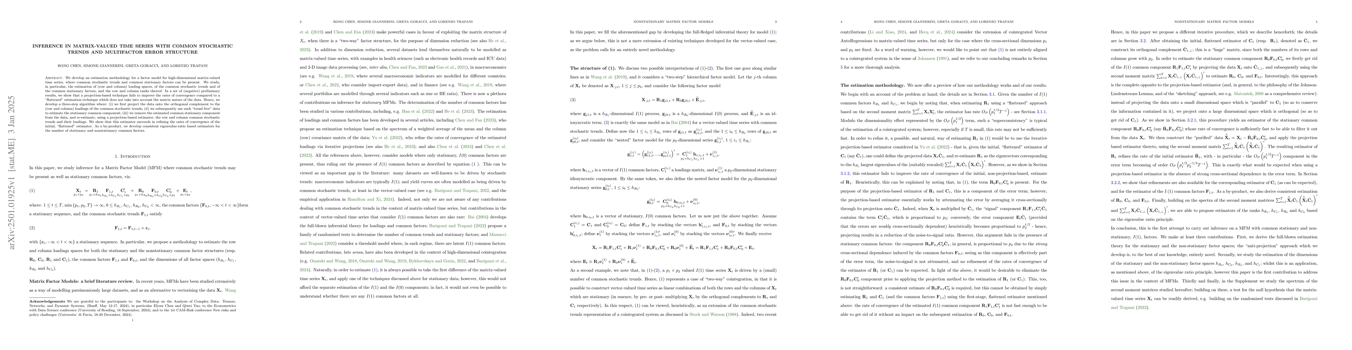 Thumbnail for Inference in matrix-valued time series with common stochastic trends and
  multifactor error structure