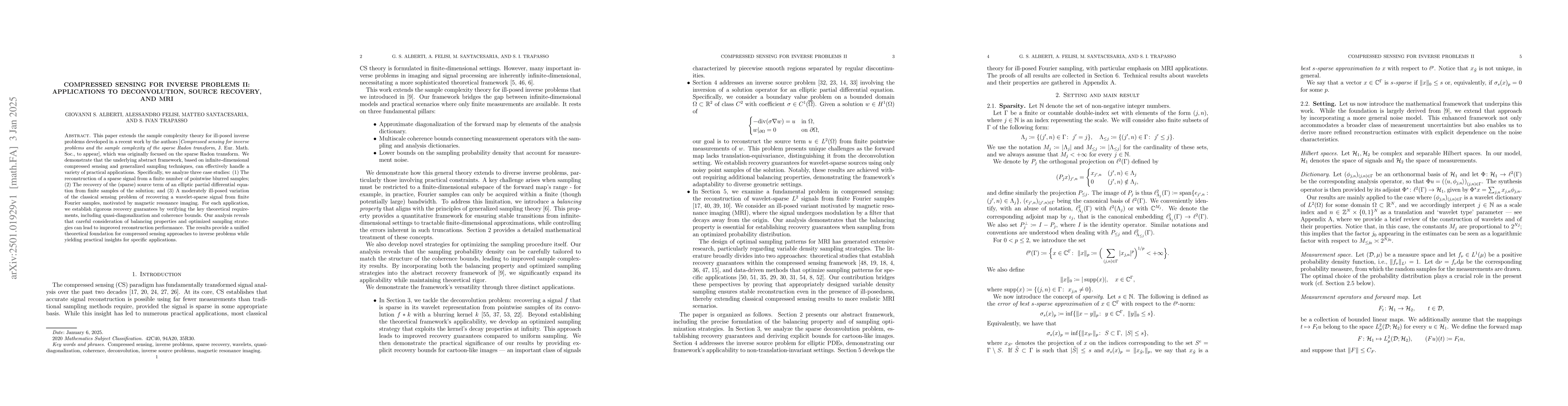 Thumbnail for Compressed sensing for inverse problems II: applications to
  deconvolution, source recovery, and MRI