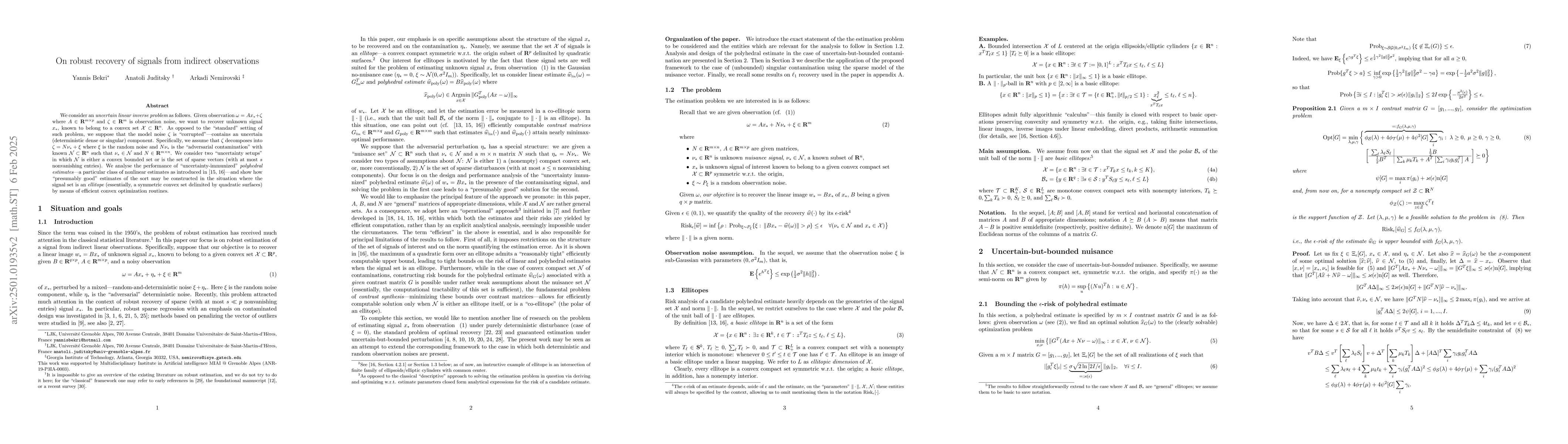 Thumbnail for On robust recovery of signals from indirect observations