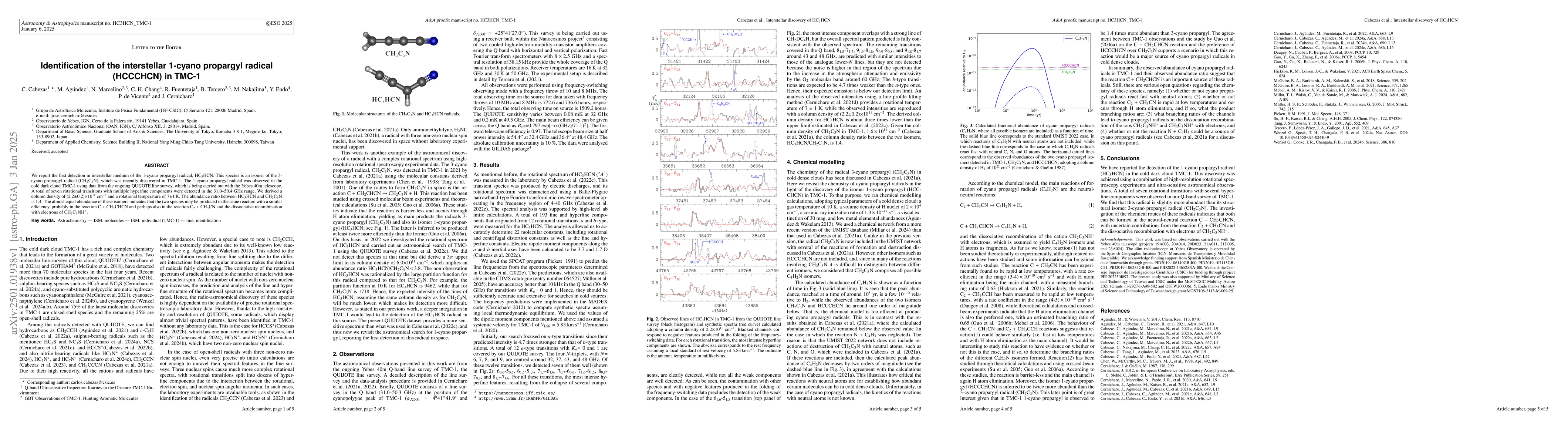 Thumbnail for Identification of the interstellar 1-cyano propargyl radical (HCCCHCN)
  in TMC-1