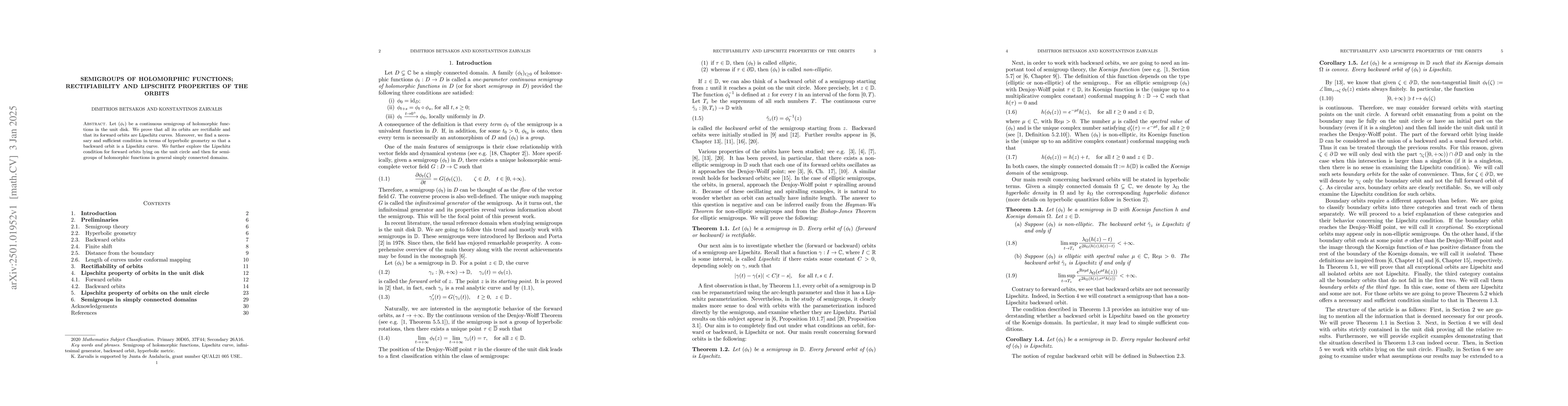 Thumbnail for Semigroups of holomorphic functions; rectifiability and Lipschitz
  properties of the orbits