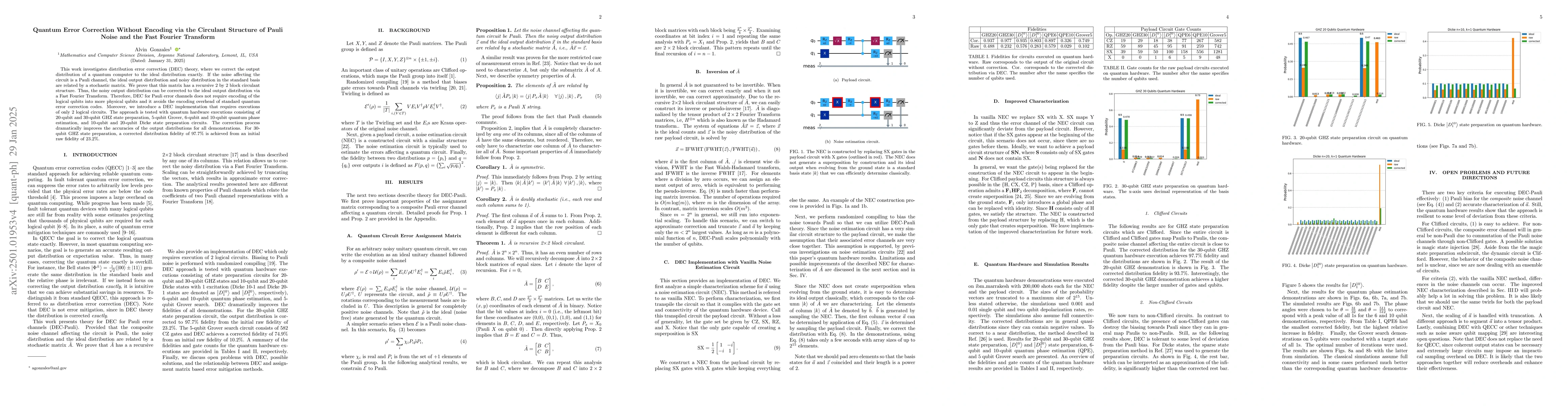Thumbnail for Quantum Error Correction Without Encoding via the Circulant Structure of
  Pauli Noise and the Fast Fourier Transform