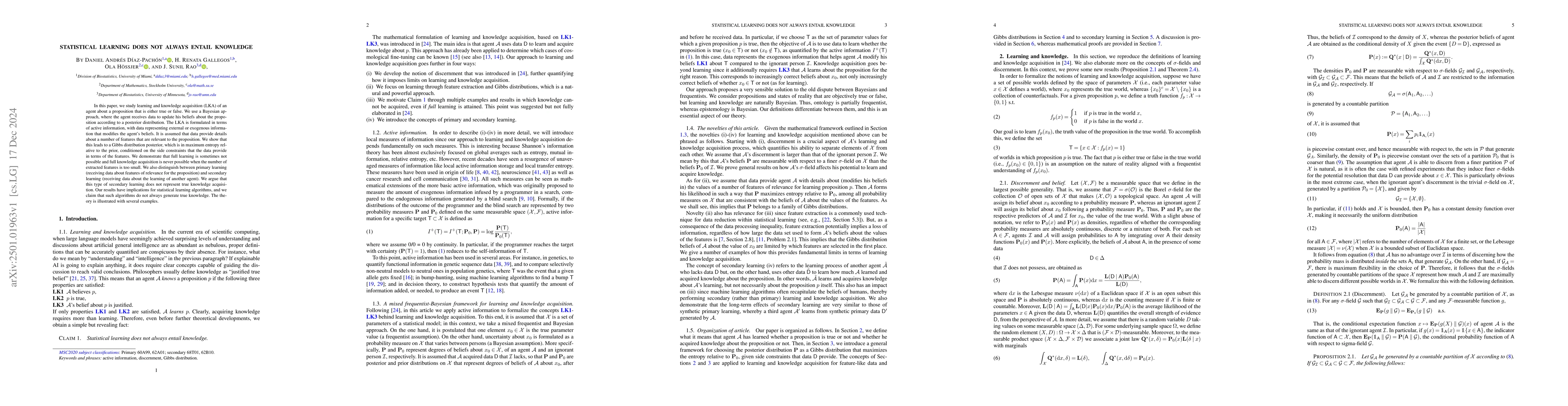 Thumbnail for Statistical learning does not always entail knowledge
