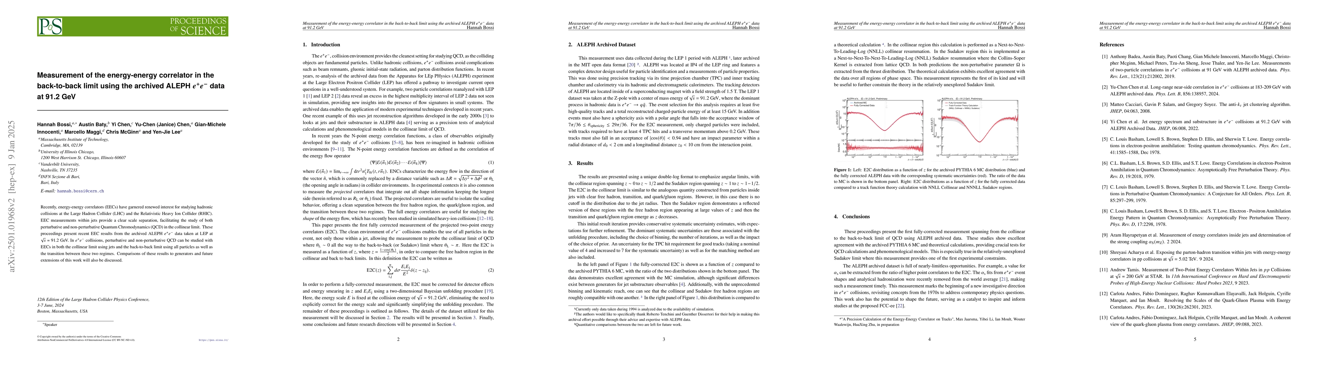 Thumbnail for Measurement of the energy-energy correlator in the back-to-back limit
  using the archived ALEPH $e^{+}e^{-}$ data at 91.2 GeV