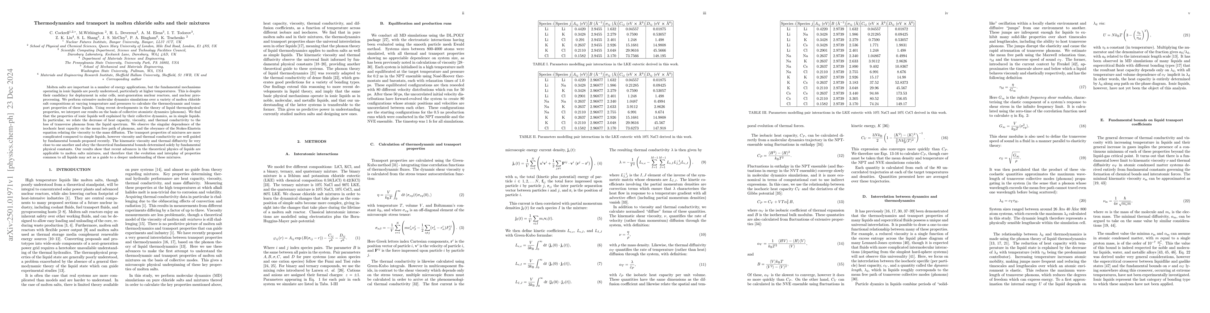 Thumbnail for Thermodynamics and transport in molten chloride salts and their mixtures
