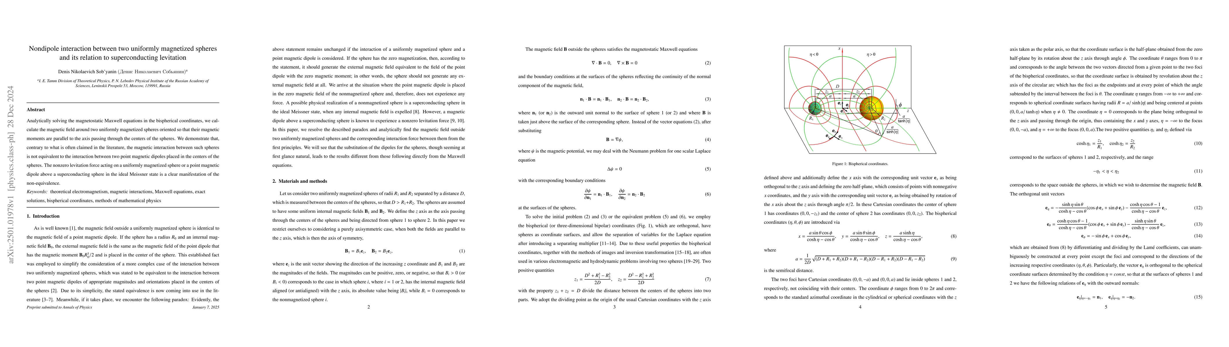 Thumbnail for Nondipole interaction between two uniformly magnetized spheres and its
  relation to superconducting levitation