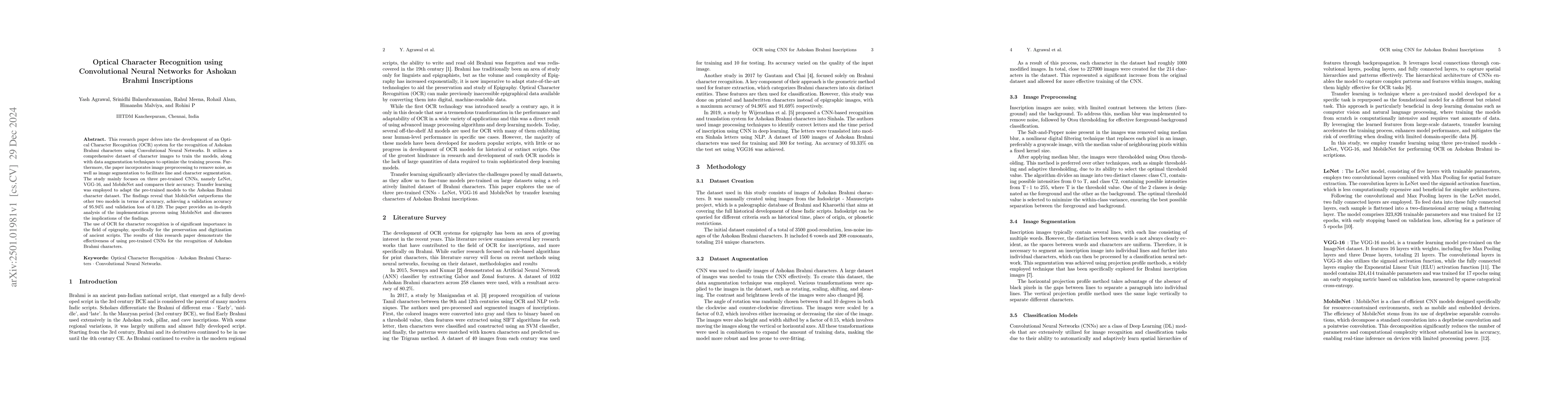 Thumbnail for Optical Character Recognition using Convolutional Neural Networks for
  Ashokan Brahmi Inscriptions