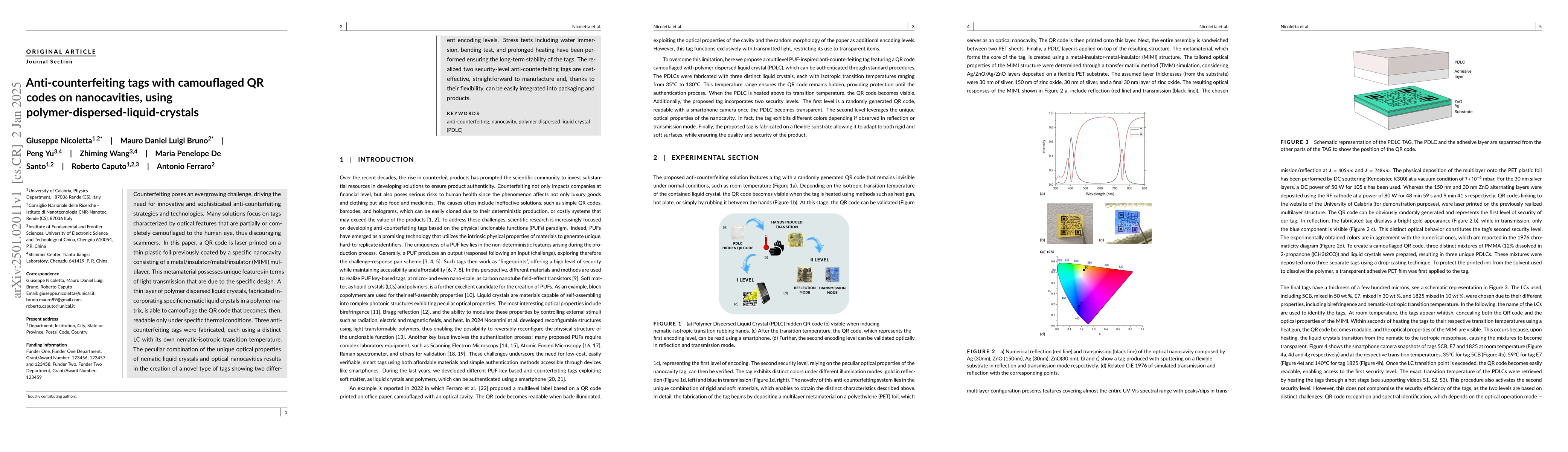 Thumbnail for Anti-counterfeiting tags with camouflaged QR codes on nanocavities,
  using polymer-dispersed-liquid-crystals