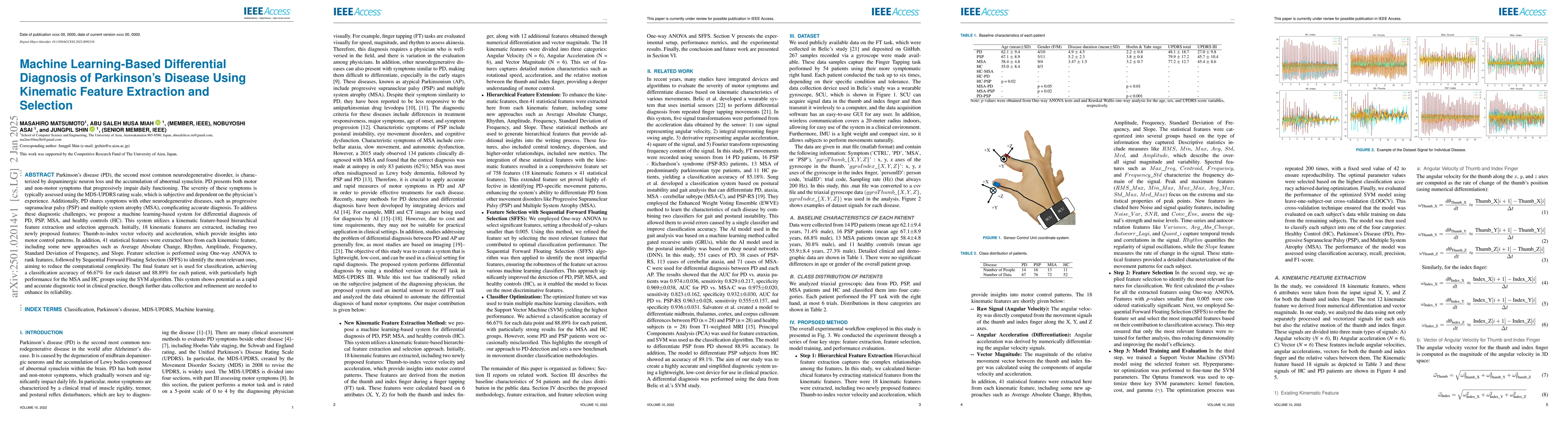 Thumbnail for Machine Learning-Based Differential Diagnosis of Parkinson's Disease
  Using Kinematic Feature Extraction and Selection