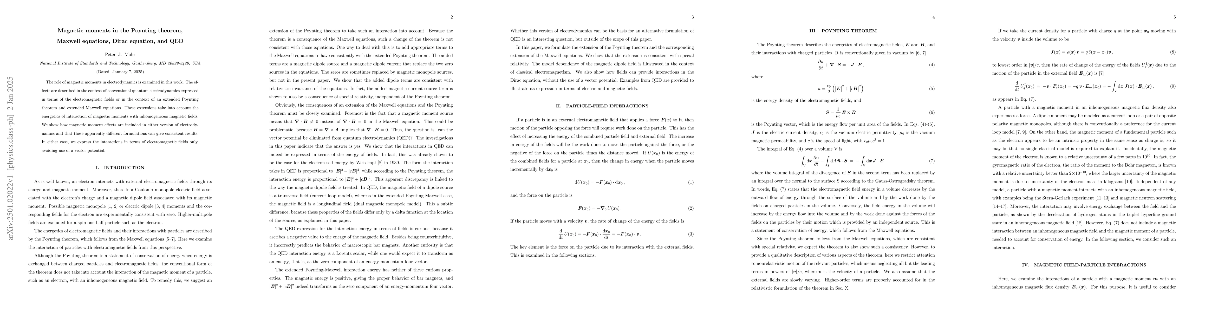 Thumbnail for Magnetic moments in the Poynting theorem, Maxwell equations, Dirac
  equation, and QED