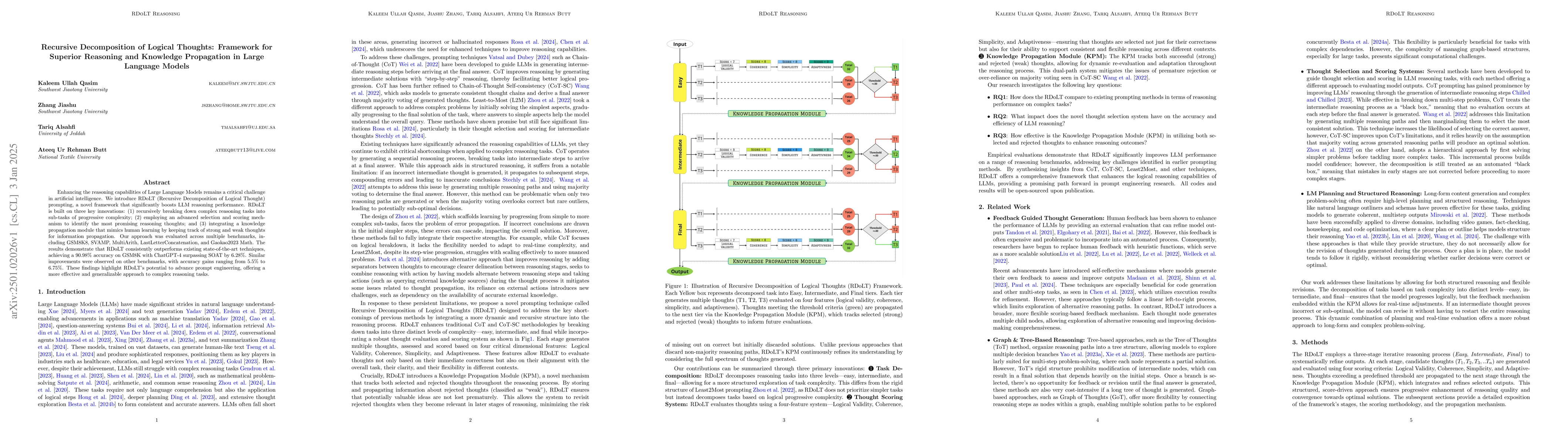 Thumbnail for Recursive Decomposition of Logical Thoughts: Framework for Superior
  Reasoning and Knowledge Propagation in Large Language Models