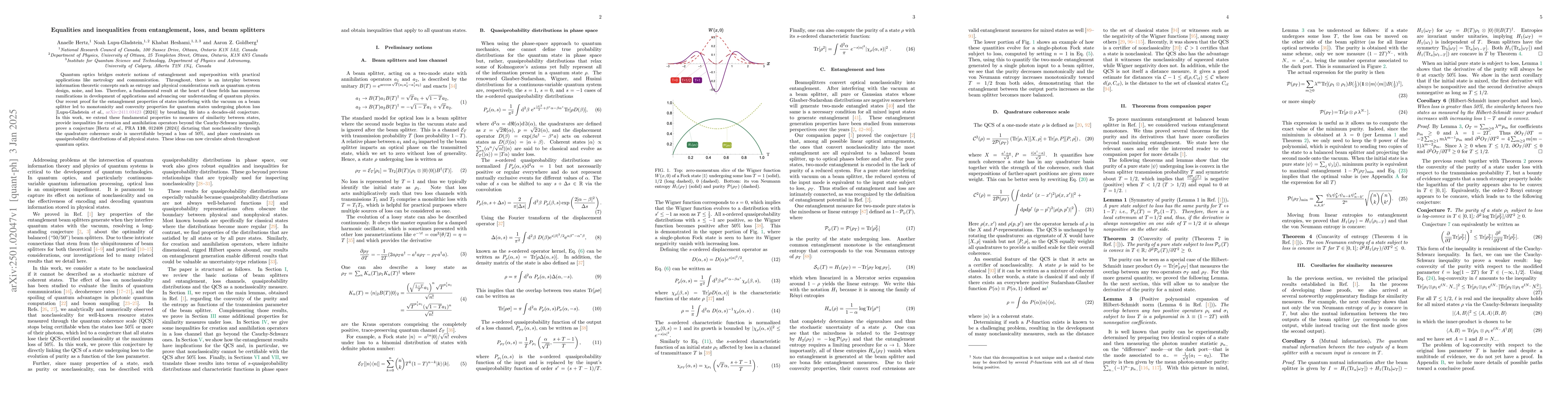 Thumbnail for Equalities and inequalities from entanglement, loss, and beam splitters