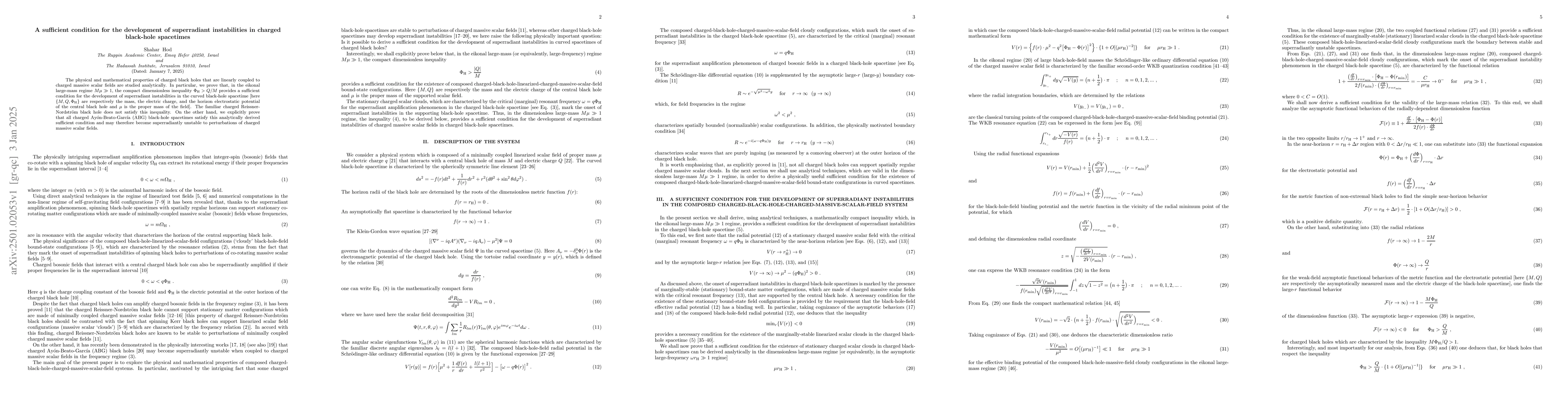 Thumbnail for A sufficient condition for the development of superradiant instabilities
  in charged black-hole spacetimes