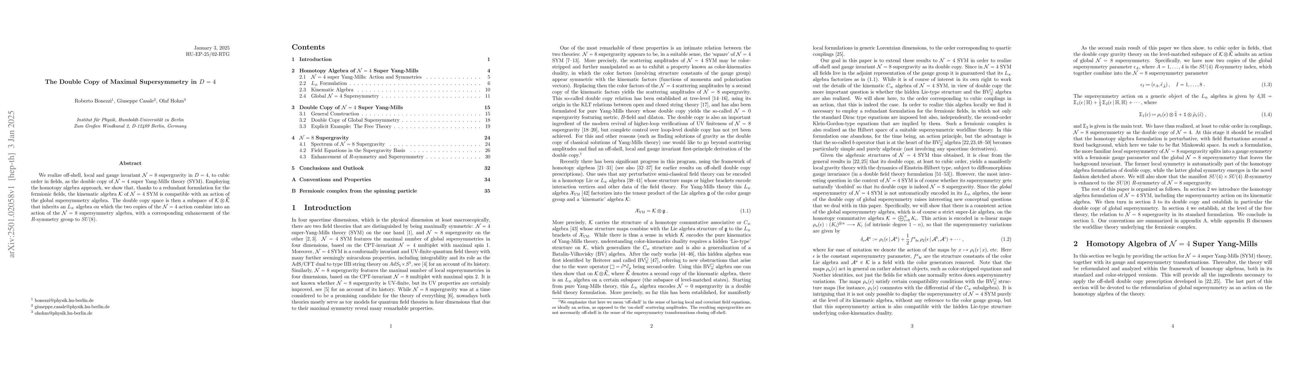 Thumbnail for The Double Copy of Maximal Supersymmetry in $D=4$